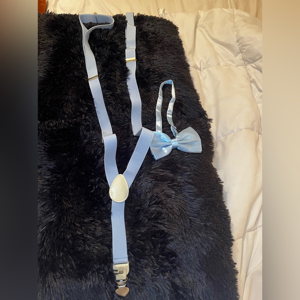 Mens Wearhouse Baby blue suspenders with Bow tie